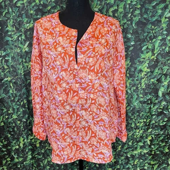 🔥 J Crew Ramie Tunic Top in Painted Block Print NWOT M - Picture 2 of 14